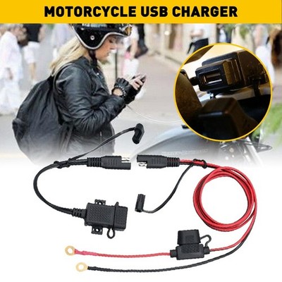 Motorcycle SAE to USB Adapter 2.1A Cable Phone GPS USB Charger Outlet Waterproof