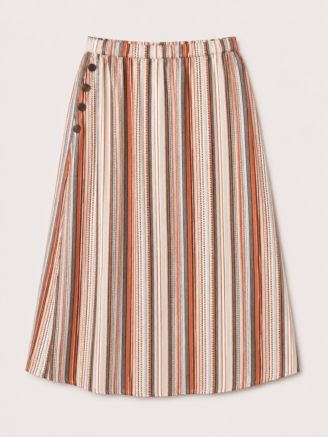 Women’s Multicolor Striped A-Line Midi Skirt Button Accents Size 3XL Plus