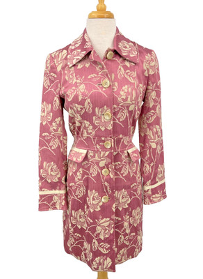 Bisou Bisou Floral Trench Coat Long Sleeve Pink Cream Women's Size 2