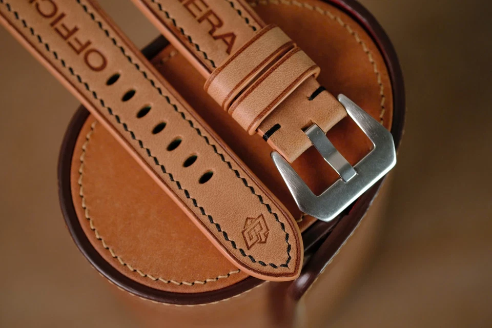 Correa hecha a mano beige PAM Officine Panerai costura negra talla 24 (o cualquier tamaño) Foto 3 de 4