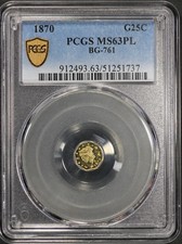 1870 California Fractional Gold PCGS MS63PL MS-63 Prooflike G25C BG-761