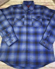 Dixxon The Starboard Flannel Men Small Blue Plaid Pre Pleat Pearl Snap Button 