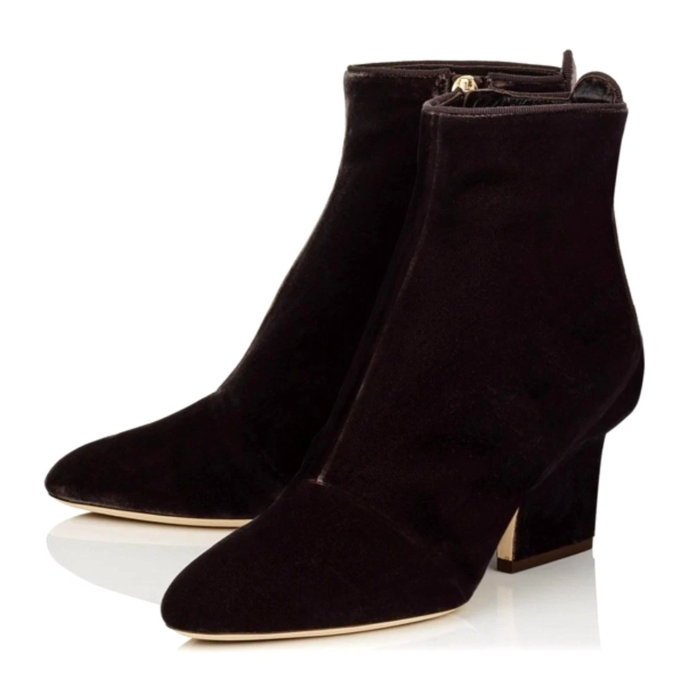 Jimmy Choo 8.5 Otoño 65 Botas TERCIOPELO Tacón Bajo Botines Visón Gris Púrpura Foto 4 de 4