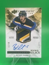 2015-16 UD EXQUISITE ENDORSEMENT RELICS ROOKIE PATCH AUTO ROBBY FABBRI /50