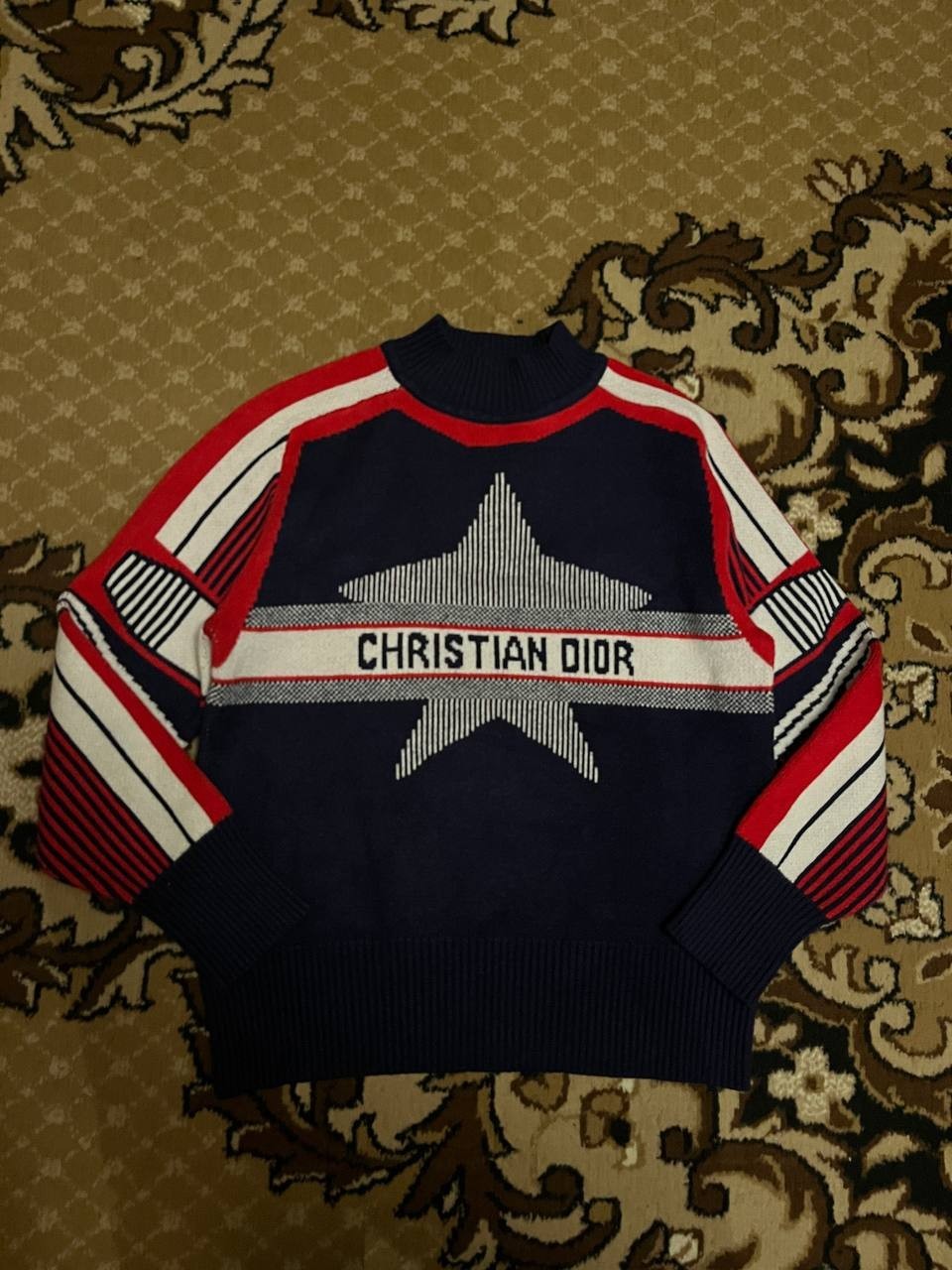 Rare Sweater Pullover Wool Womens Christian Dior Big Logo Star Size L Luxury