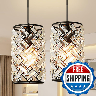 Biewalk Black Pendant Lights Kitchen Island Mini Crystal Modern Kitchen Pendant