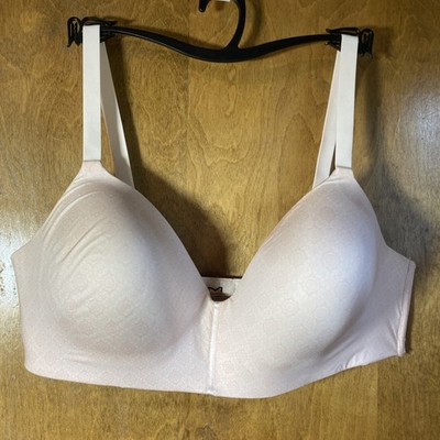 Maidenform 42C Barely There Invisible Support Bra Pink/White Lace Print Tshirt