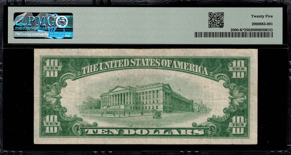 1928 $10 Federal Reserve Note Dallas FR-2000-K* - Star Note - PMG 25 - Image 2 of 2