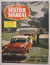 MOTOR MANUAL MAGAZINE 1955 Caravan Issue Chev 6 & Ford Customline V8 Road Test 