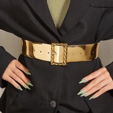 Women's Waist Belt Gold Pin Buckle Wide 5cm Faux Leather Dress Suit Belts