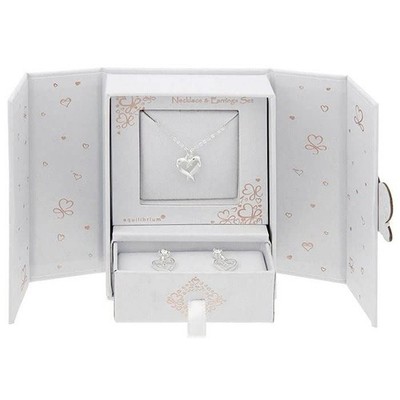 Balance Kissing Heart versilberte Halskette & Ohrringe Geschenkset