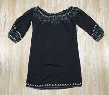 Lucky Brand Womens Size S Black Embroidered  Dress 3/4 Sleeve Off The Shoulder