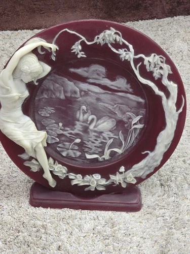 Vintage Tiffany's World Enchanted Moments Incolay Cameo Glass Plate With Stand
