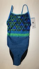 ARENA Performance Women 34 Lace Back Swimsuit One Piece Bathing Black Blue Multi