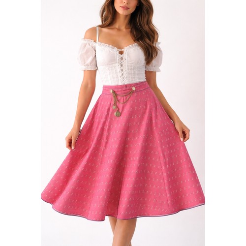 Vintage Trachten Skirt Womens 42 Pink Cotton Oktoberfest Alpine Folk