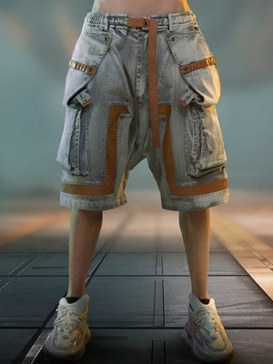 XIPHEVIL Meteor Fall Cyberpunk Denim Leather Paneled Shorts