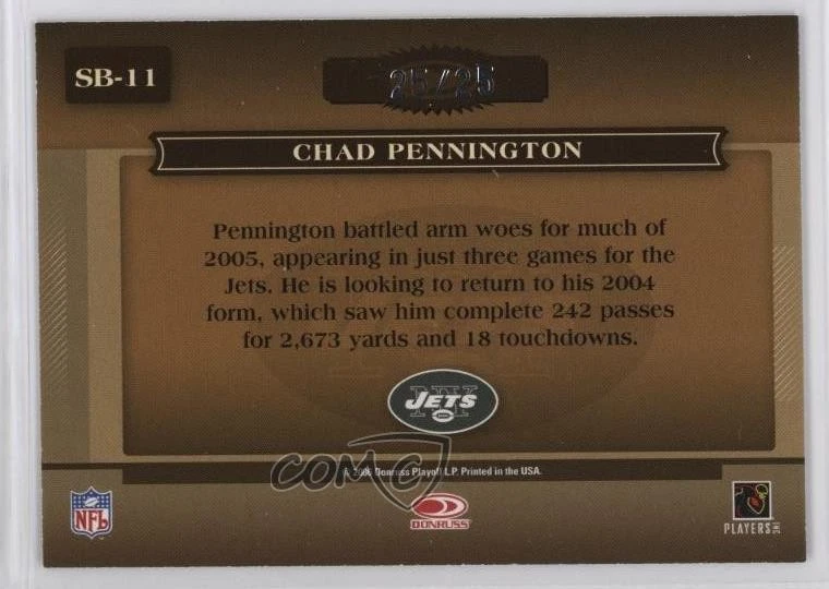 2006 Donruss Classics Sunday's Best Platinum /25 Chad Pennington #SB-11 - Image 2 of 2