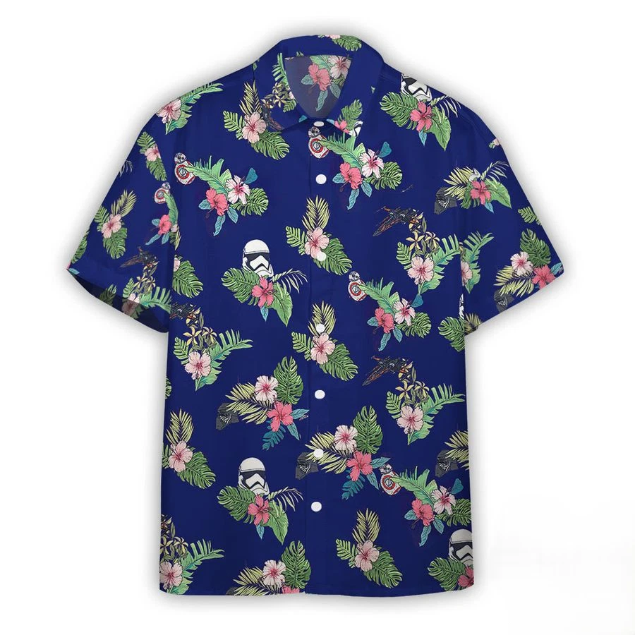 Disney Star Wars Stormtropper Floral Royal Blue Hawaiian Shirt
