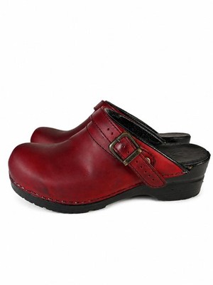 Sanita Women's Professional Leather Clogs Red Buckle Strap Size 6.5