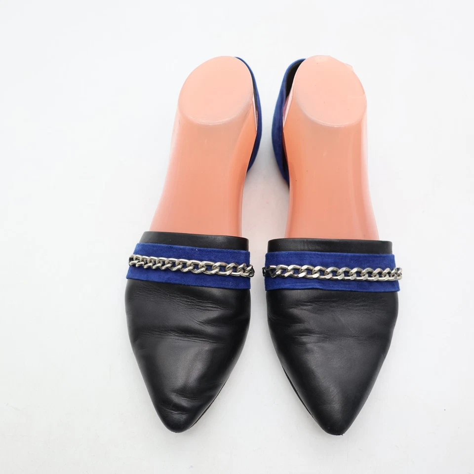 Jenni Kayne Mujer Talla EU 40 Cuero Negro Azul Gamuza Dorsay Planos Sin Cordones Foto 2 de 4