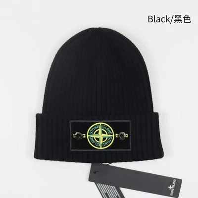 STONE ISLAND Warm Stone Cap Cuffed Knit Stretch Beanie Hat winter for Men Women