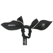 CHANEL Ribbon Scrunchie Silk Black Silk Ribbon Scrunchie Authentic From Japan
