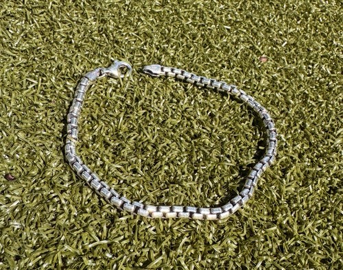 925 Sterling Silver Italian Box Chain Bracelet 3.5mm 7.5" Oxidized & Polished - Picture 9 of 10