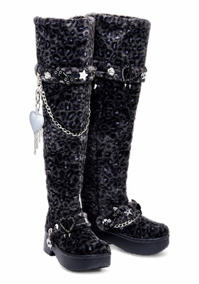 Crocs Classic Unfurgettable Leopard Knee High Platform Boots Black Women s US 9