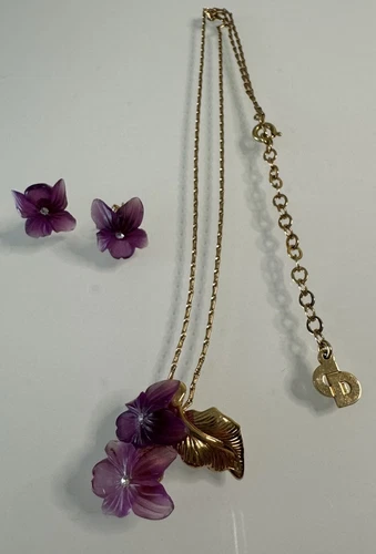 Vintage RARE Collectors Christian Dior Frosted Purple Crystal Necklace &Earrings