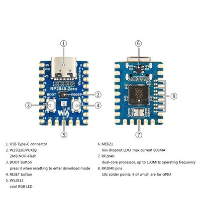 Carte De Développement RP2040-Zero - Basée Sur Raspberry Pi RP2040 - Neuf Sous Emballage