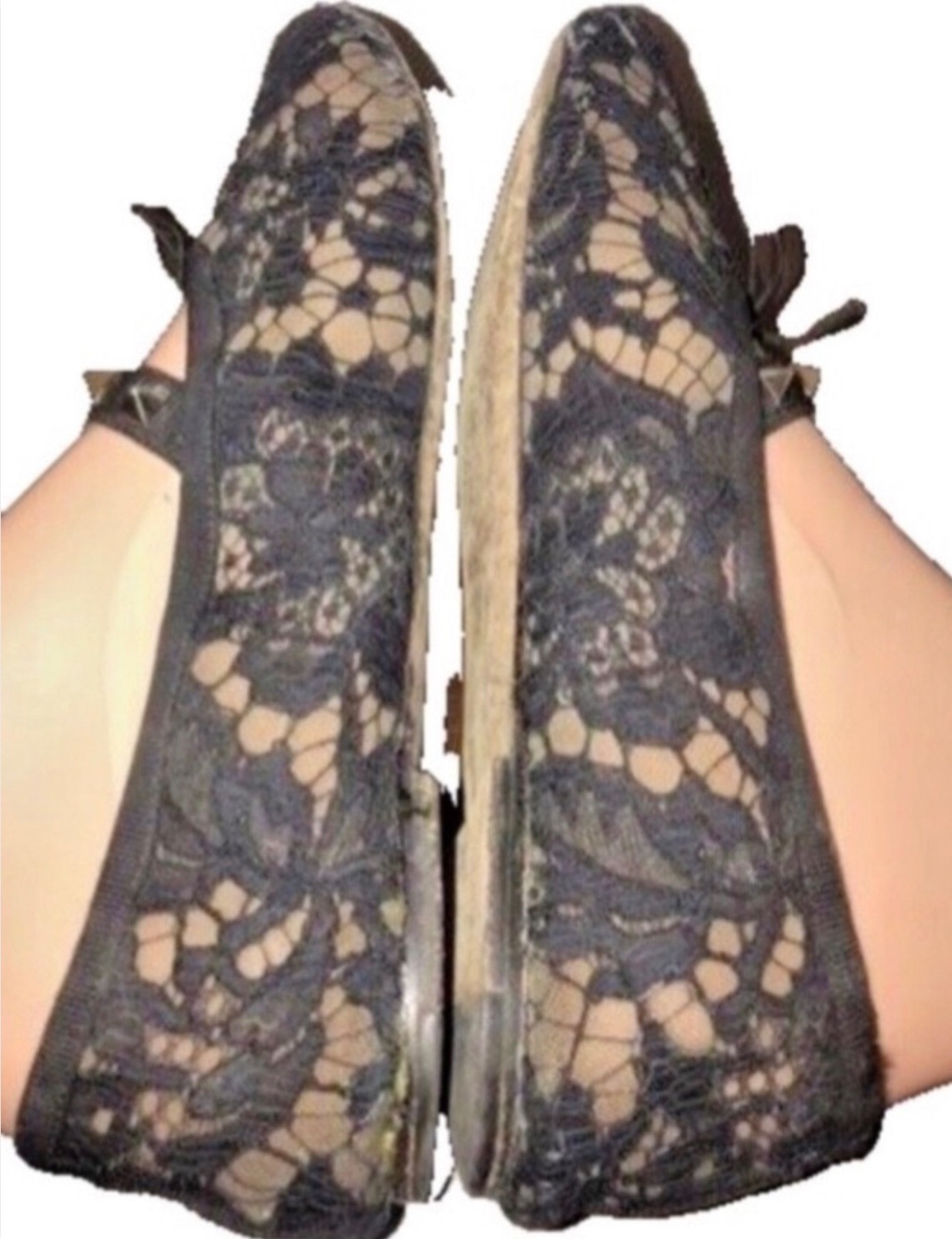 VALENTINO GARAVANI Lace Ballet Flat Shoe with RockStud & Bow BLACK Size 37 thumbnail 11