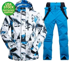 Mens Ski Jacket Pants Set Waterproof Windproof Hooded Snow Suit 2 Piece