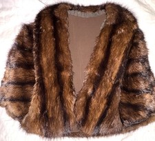 Vtg Genuine Mink Fur Stole Shawl Wrap Mahogany Brown BJB Monogram 1950 s