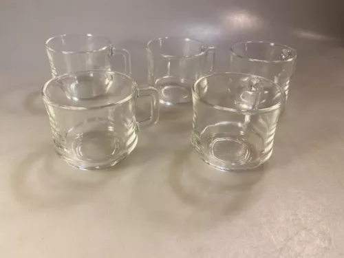 Lot Of 5 Vintage Duralex Clear Glass Coffee / Espresso Cups, Made in France