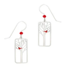 Sienna Sky Red Cardinal in a Birch Tree Pierced Earrings Handcrafted in Colorado