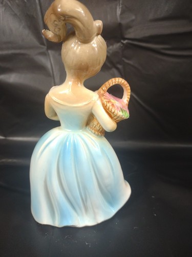 Vintage Girl With Basket Flowers Ponytail Japan Figurine blue dress 7.5" tall - Picture 6 of 12