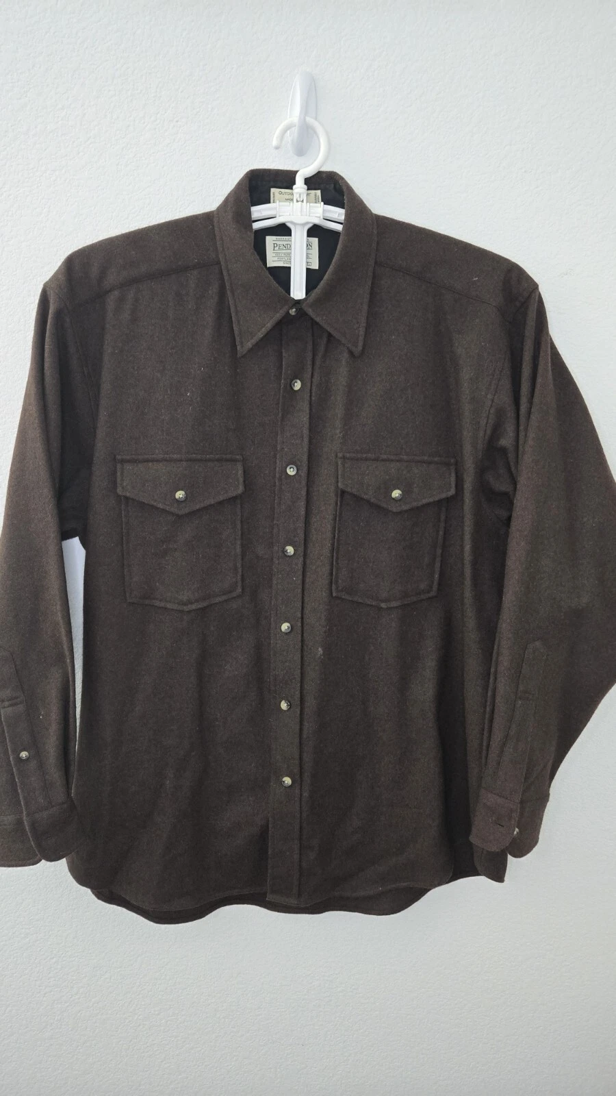 Vintage Pendleton Outdoor Mens Large 100% Wool Long Sleeve Brown Shirt