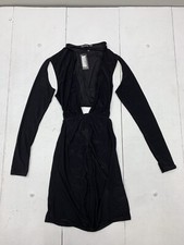 Pretty Little Thing Womens Black Shape Slinky Plunge Ruched Dress Size 10