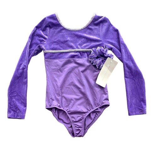 NWT Danskin Now Girls Small 6 6X Long Sleeve Leotard w/Surplice Back Hair Tie