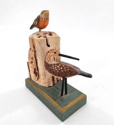 Vtg 1995 Signed G. VOYZEY Hand Carved Wooden 2 Shore Birds Folk