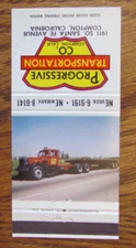 PROGRESSIVE TRANSPORTATION TRUCK MATCHBOOK COVER: COMPTON, CA MATCHCOVER -B27