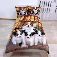 Hund Papillon Set 2Pezzi Einzelbett Bettbezug 160X200Cm Umkehrbar M.11