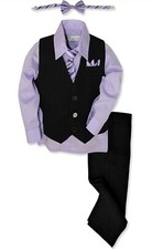 Pinstripe Boys Formal Dresswear Vest Set 5 Piece Johnnie Lene Black/Lilac Size 6