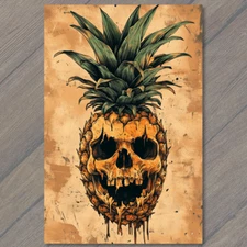 Art Print  Pineapple Skull Unique Rustic Weird Creepy Tropical Strange Upside Do