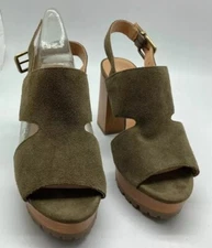 Crown Vintage Janita Platform Suede Leather Moss Green Sandals Size 10M