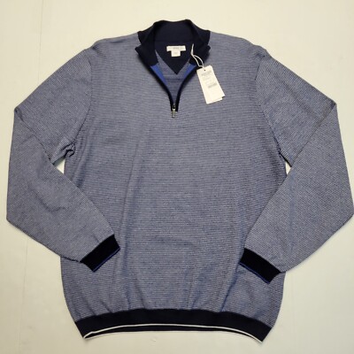$188 New BRAX Men's Quarter Zip Sweater XL COTTON Blend Ocean Blue STEFFEN