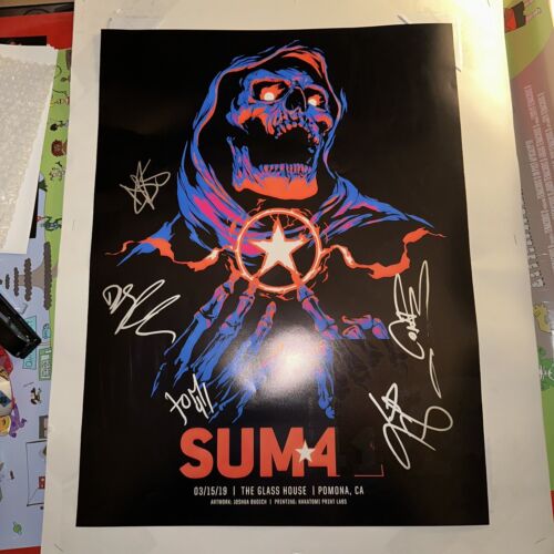 Sum 41 Signed Full Band Poster Glass House 2019 “READ INFO” Autograph Green Day - Foto 1 di 2