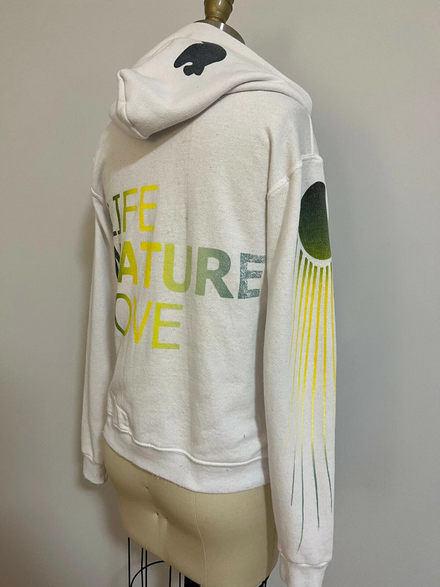 Free City Sweatshirt, SMALL, Life Nature Love, White Zip-Up Hoodie, Size 1
