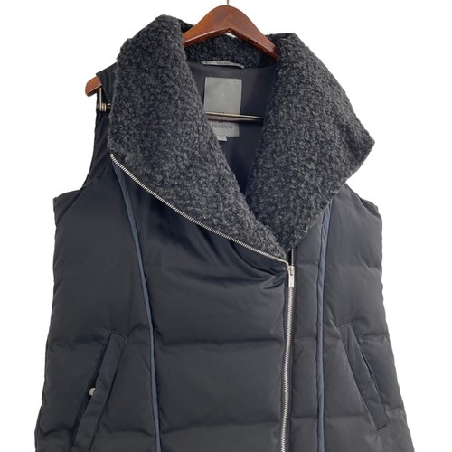 Vera Wang Black Down Filled Wool Trim Asymmetrical Moto Zip Vest Womens Medium - Picture 2 of 8