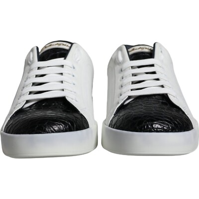 DOLCE & GABBANA Shoes Black Leather Logo Portofino Sneaker EU39